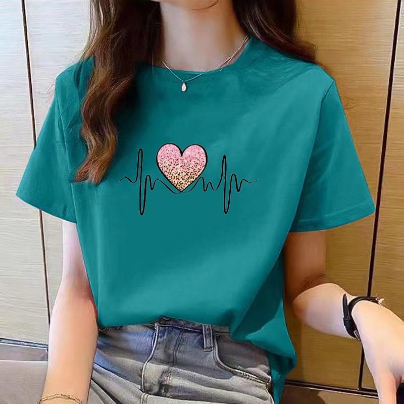 

Корейская новогодняя одежда, женские топы, футболки, женские топы, футболки с короткими рукавами, новые женские принты 3XL