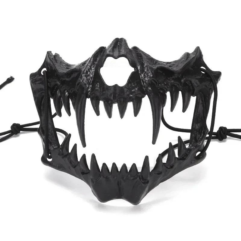 Half Face Skull Mask with Long Teeth Demon Skeleton Design for Party Halloween Cosplay Costume Prop Terror Masquarade Mask
