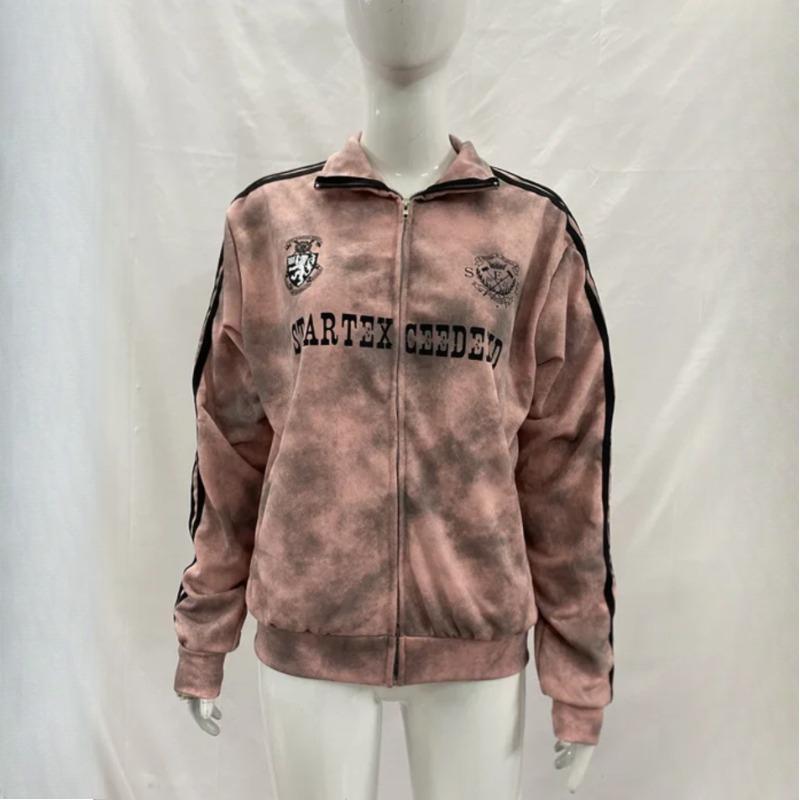 Top ampio da uomo e da donna, design vintage autunnale e invernale europeo e americano, con stampa di lettere, stile hip-hop, con spilla