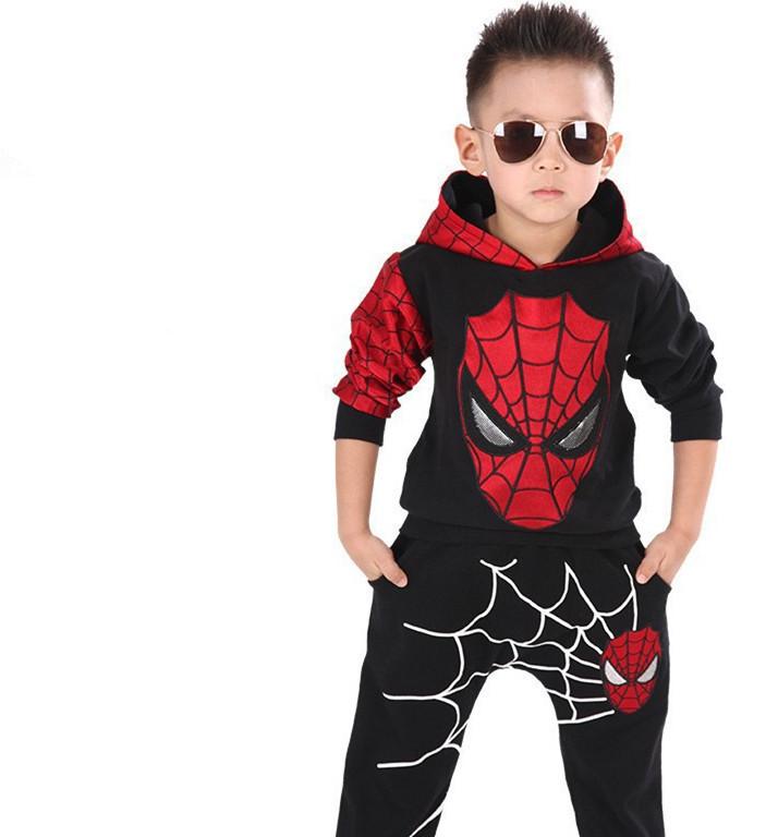 2023 Spring & Autumn Korean Style Boys' Spider-Man Hoodie Sweatshirt Set
