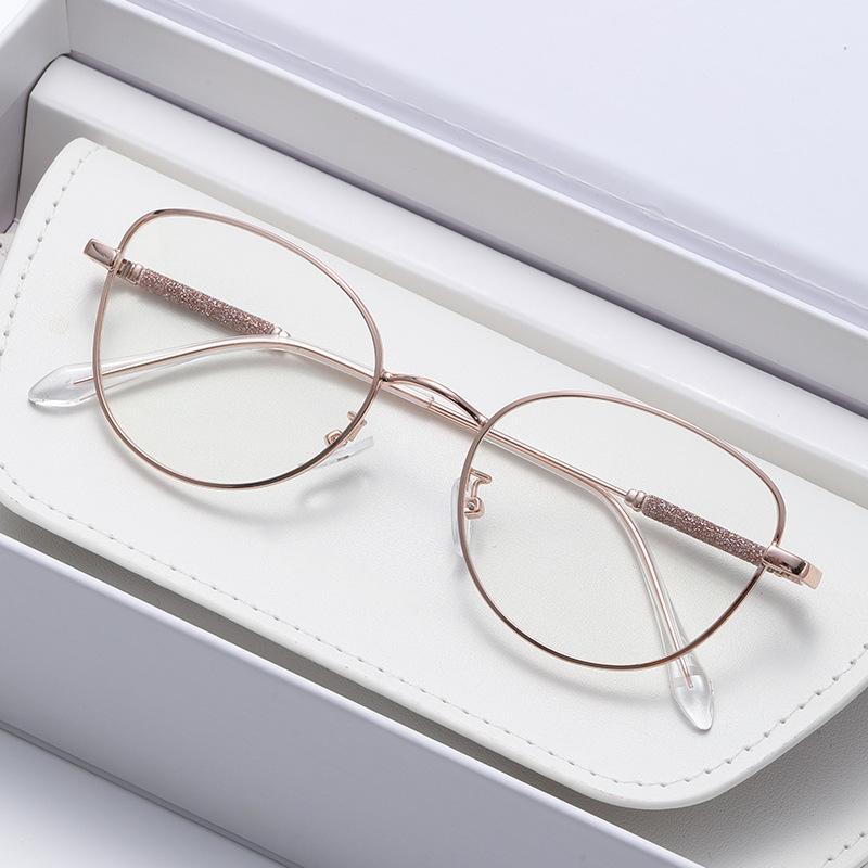 Gold Wire Retro Round Eyeglass Frames for Women - Optical Myopia-Fit, Korean Style, Large Face Trendy Design.