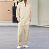 Set Sportivo Casual da Uomo Monocolore, Camicia a Maniche Lunghe a Righe, Top con Scollo Quadrato e Mezza Zip, Set Pantaloni con Coulisse