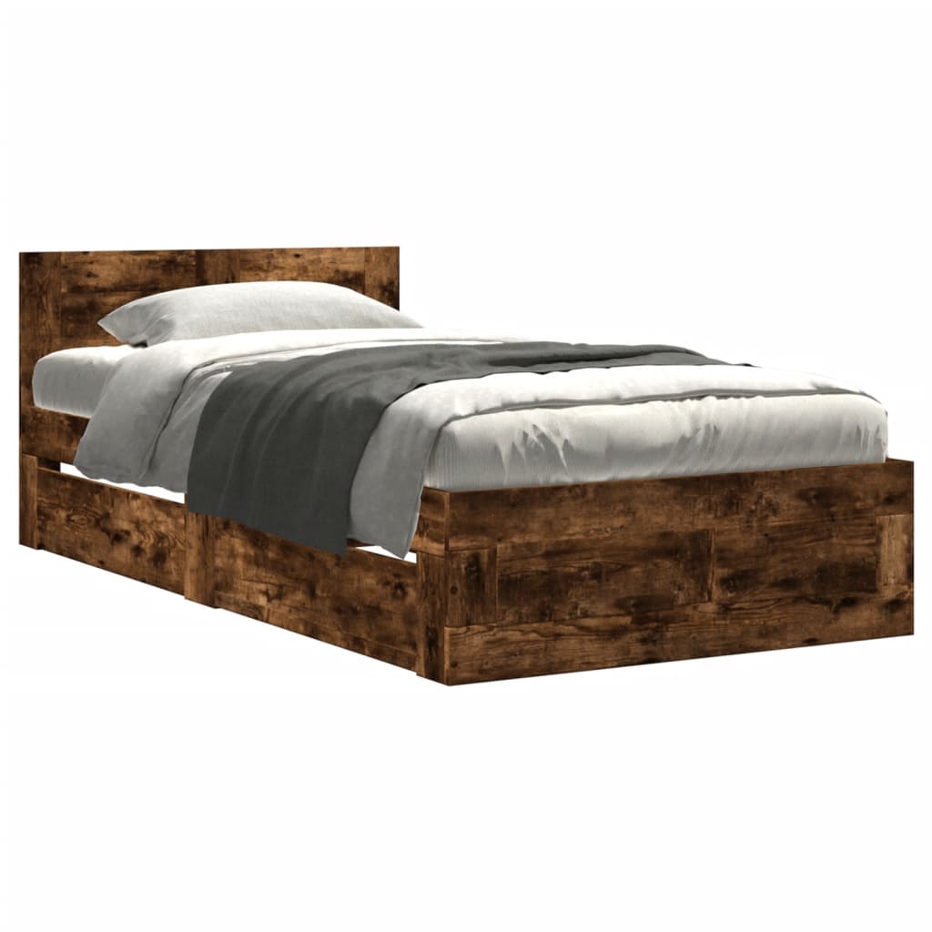 Bed Frame with Headboard Smoked Oak 75 x 190 cm Engineered Wood