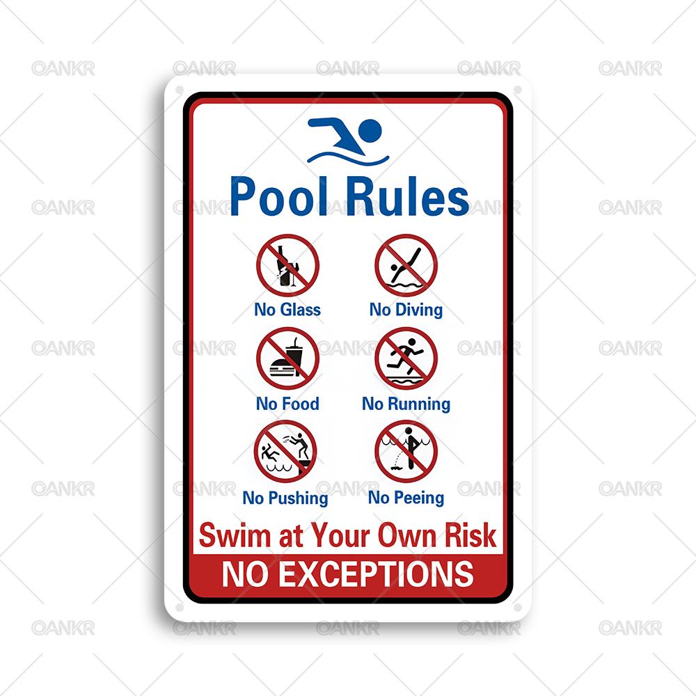 Six Pool Rules Metal Tin Sign Swimming Pool Safety Poster Metal Signs for Bar Home Swimming Pool Wall Decor Plaque 20x30cm（7.8x11.8inch）