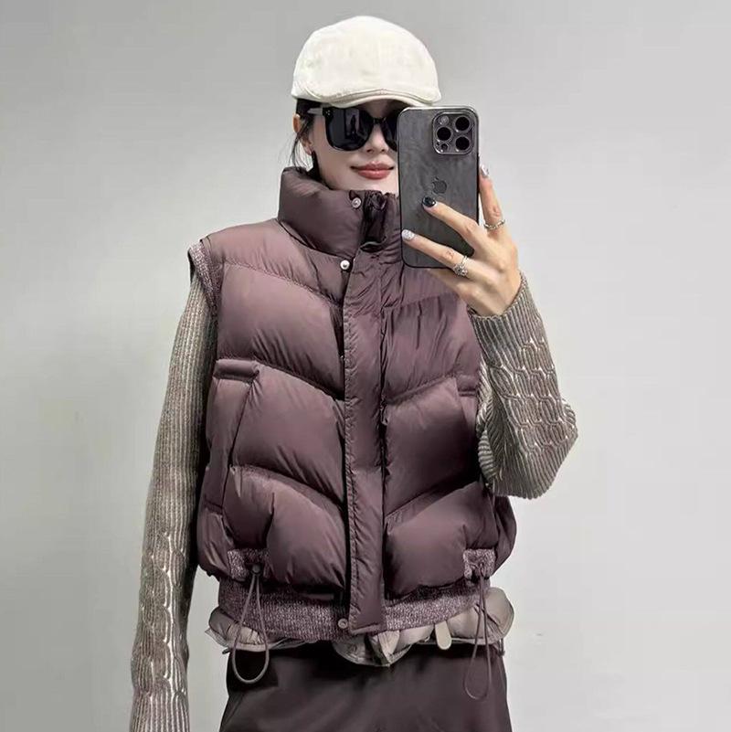 High-end White Duck Down Woolen Splicing Down Vest Women's Autumn and Winter Fashion Vest Thin American Vest Burst