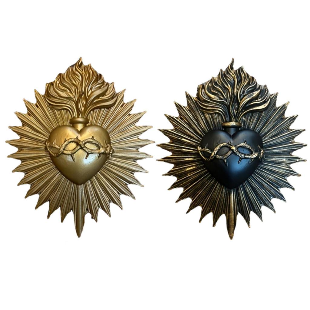 Heart Wall Plaque Resin Art Prayer Holder Gothic Statue Wall Hanging Sculpture for Farmhouse Office Household Porch Hotel