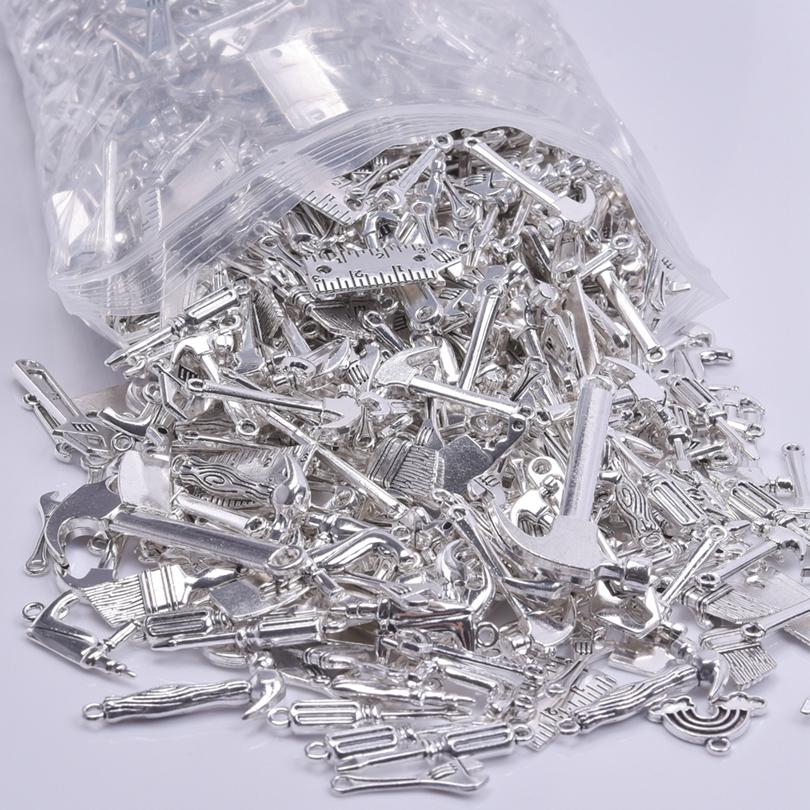 Mix Daily Tools Charm Silver Color Alloy Hammer Ruler Pendant Diy Jewelry Making Supplies Vintage Accessories Handmade Keychains