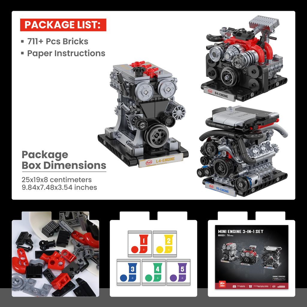 711Pcs Sports Car Engine 3-In-1 Building Blocks Toys Set, Creative Home Decor, Engine Model Assembly Toy, Kids Birthday Gift