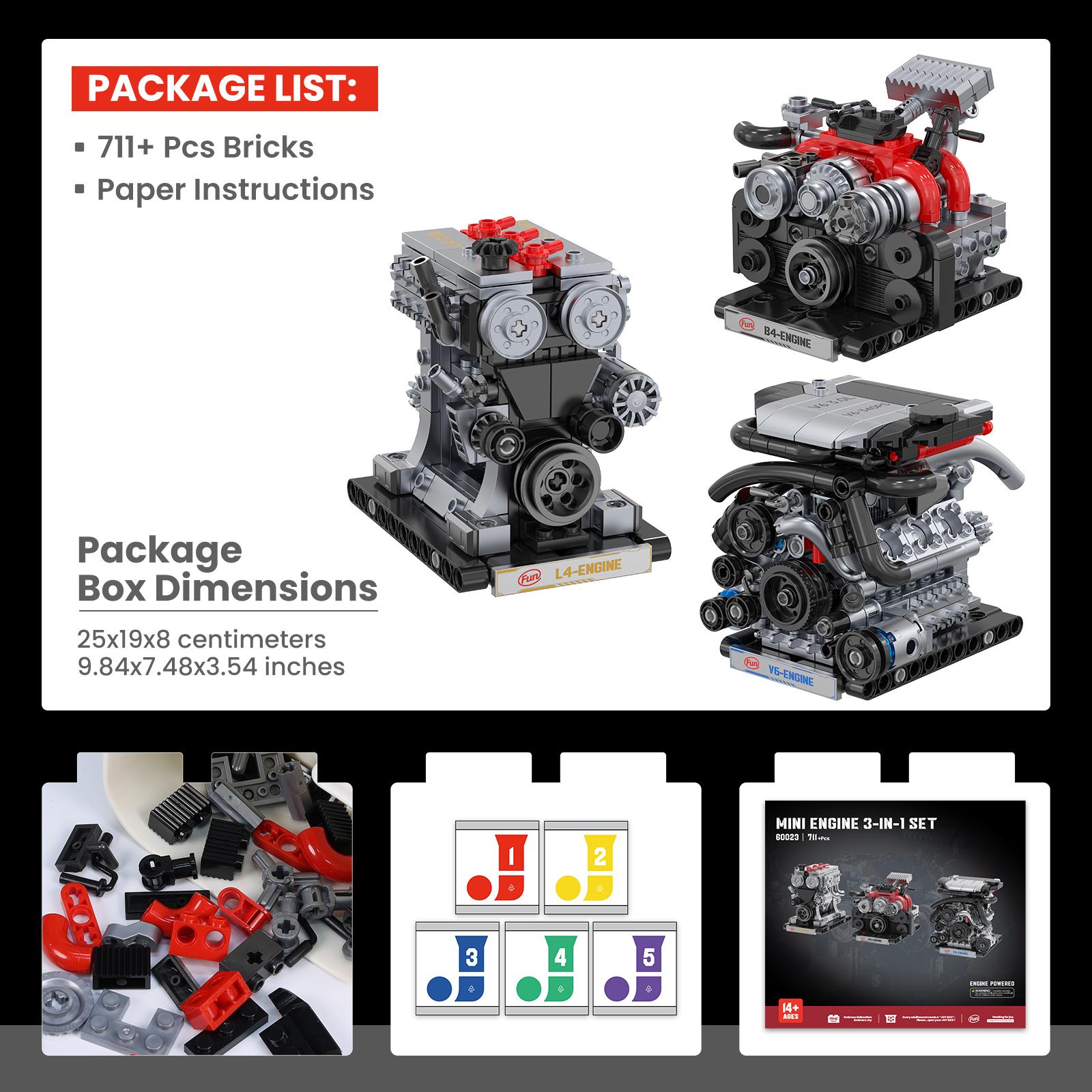 

711Pcs Sports Car Engine 3-In-1 Construction Blocks Toys Set, Creative Household Decor, Engine Model Assembly Toy, Kids Birthday Present