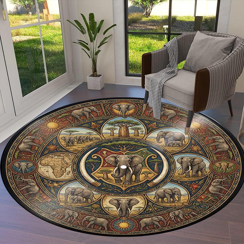 African Tribal Mandala Round Area Rug,Carpet Rug for Living Room Bedroom Sofa Playroom Decor,Non-slip Floor Mat Q0006