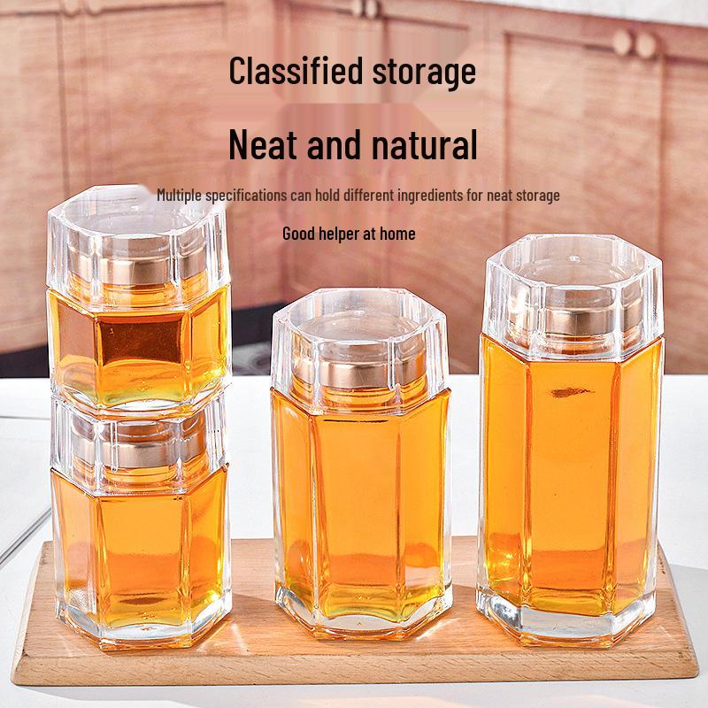 Sechseckiges Glasgefäß mit Acryldeckel für Honig, Marmelade, eingelegtes Gemüse, Vogelnester oder zur Aufbewahrung