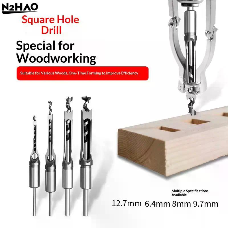 Durable Square Hole Drill Bits 6.4/8/9.5/12.7mm Portable Woodworking Mortising Chisel Adapter For DIY Woodworking Drilling Tools