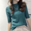 Korean Fashion Folds Solid Color Knitted T-shirt  Casual All-match Short Sleeve Slim Pullovers Tops Summer Women's Clothing