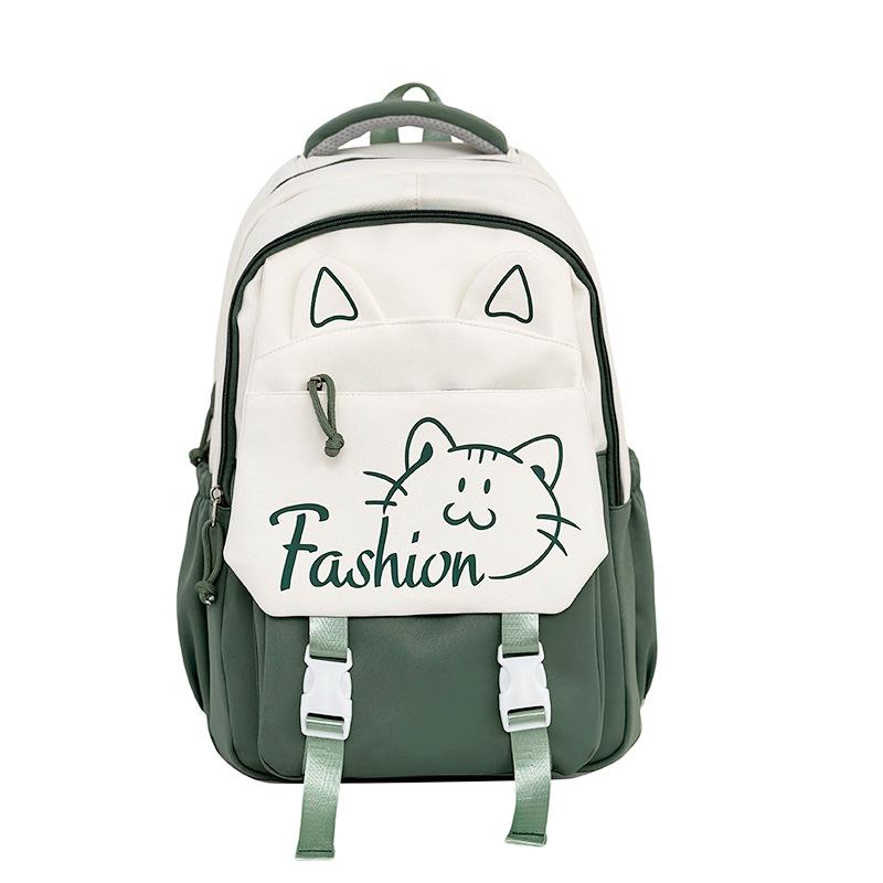 2026 New Large Capacity Nylon Backpack Student Simple Cute Cat School Bag Multifunctional Storage Pack