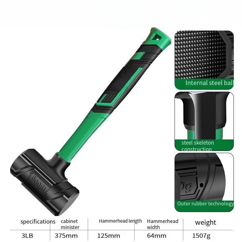 Shockproof Rubber Hammer with Non Slip Handle and Steel Ball for Woodworking Household Hand Tool