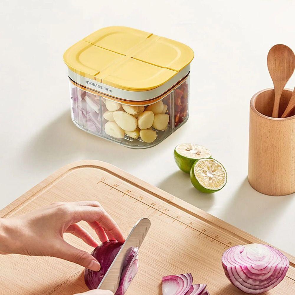 4 Grids Refrigerator Sealed Box Transparent Vegetable Divided Organizers Onion Serving Jar Snack