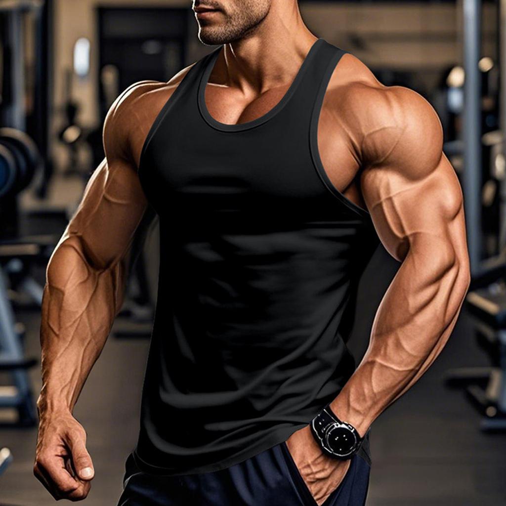 Men's Summer Vest Tight Open Line Round Neck Sleeveless Top Sweat Fitness Training Quick-drying Vest Sports Top