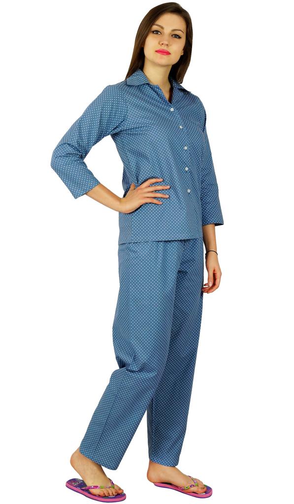Bimba Womens Cotton Night Wear Printed Pajama Set Full Sleeve Shirt with
