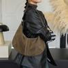 Luxury Women Suede Leather Hobo Shoulder Bag Vintage Half Moon Handbag Cross Body Daily Casual Underarm Purse Genuine Cowhide