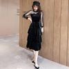 2026 A/W Sequined Mesh Patchwork Gold Velvet Slimming Dress