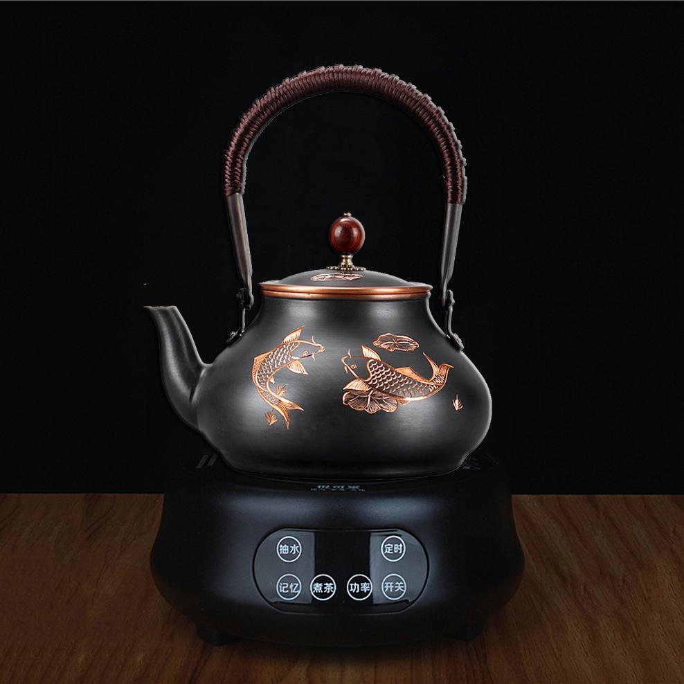 1300ML Red Copper Teapot Uncoated Roasted Black Pure Copper Boiling Water Kettle Retro Style Kung Fu Tea Set