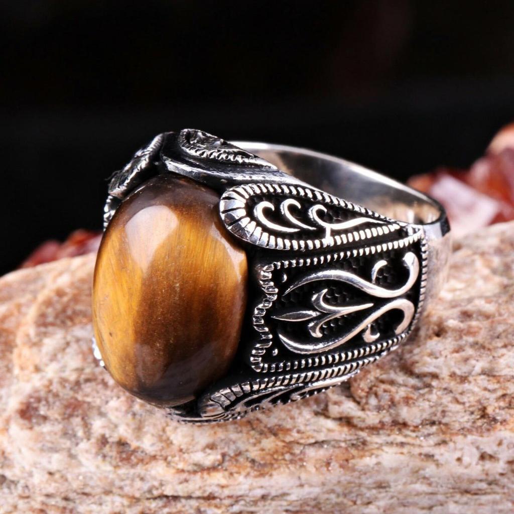 2026 New Alloy Ring Fashion Oval Turtle Face Tiger's Eye Stone Men's Simple Men's Ring Ring