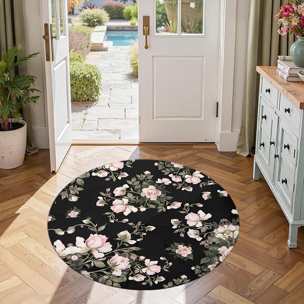 Flower Round Carpet Suitable for Study room Bedrooms Foyer Balcony Anti-slip Round Rug Office home decor Perfect Gift for Valentine’s Wedding Birthday