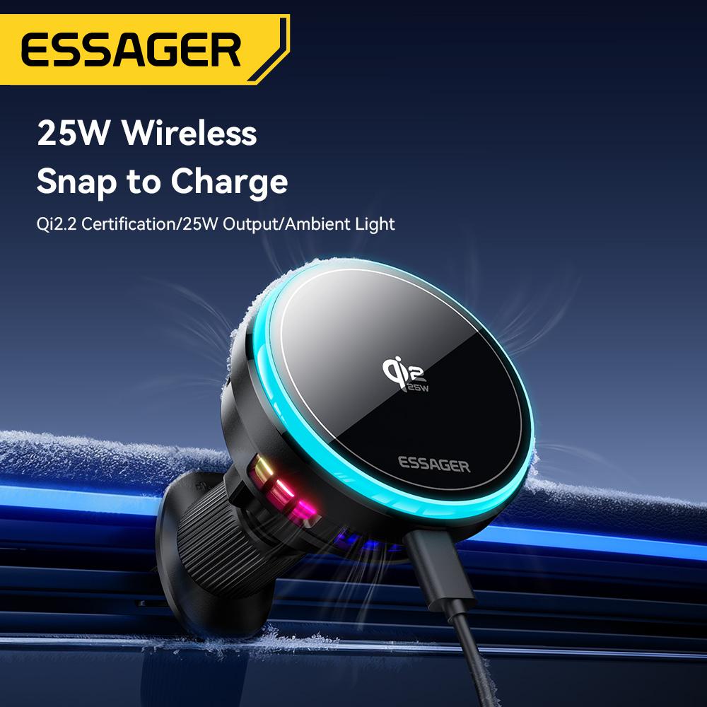 Essager QI2.2 25W Magnetic Car Phone Holder Wireless Charger Stand For iPhone 17 16 15 Pro Max Charging for Magsafe Car Charger