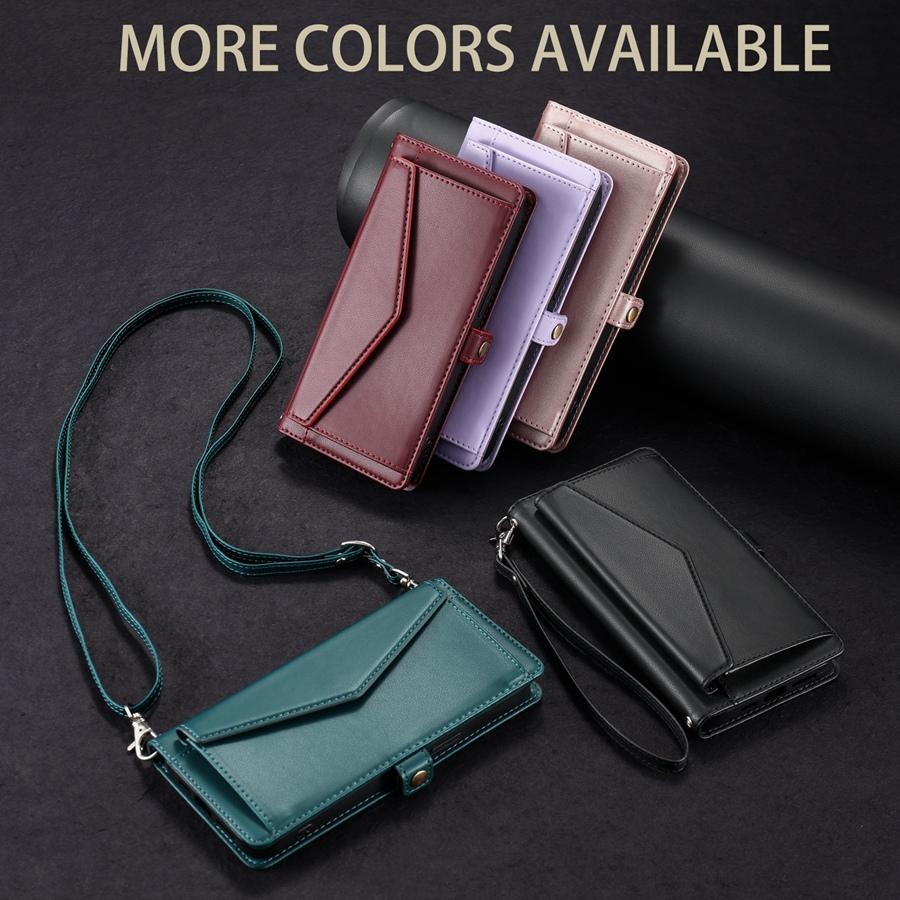 Dual Layer Card Slots Photo Frame Wallet Case for OPPO VIVO Huawei Honor Moto OnePlus LG Nokia Sony Flip Cover with 2 Lanyards