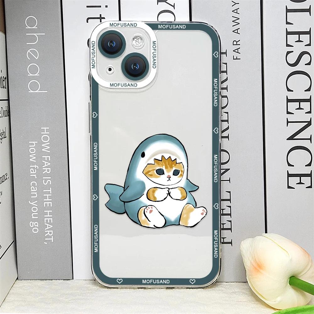 Süße Cartoon-Tier Katze Hai Handyhülle für IPhone 14 16 15 11 12 13 Pro Max Mini XS SE2 8 7 Plus Transparent Weiche Hülle Fundas