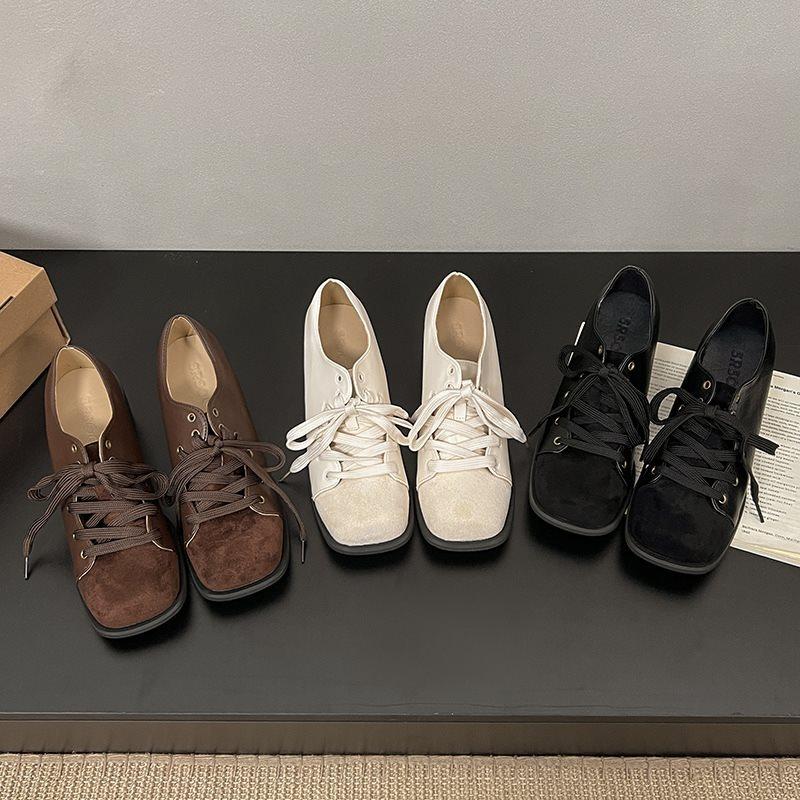 Shoes outer wear lace-up French retro Mary Jane temperament 2025 Mori casual autumn and winter thick heel single shoes new