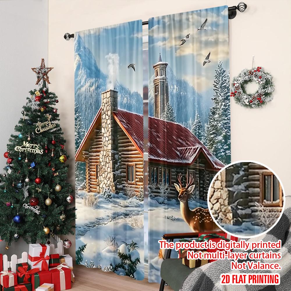 2ks 2D plochý tisk Veselé Vánoce Okenní závěsy Kardinál Jelen 100% Polyester Bez elektřiny Slavnostní Svátek pro