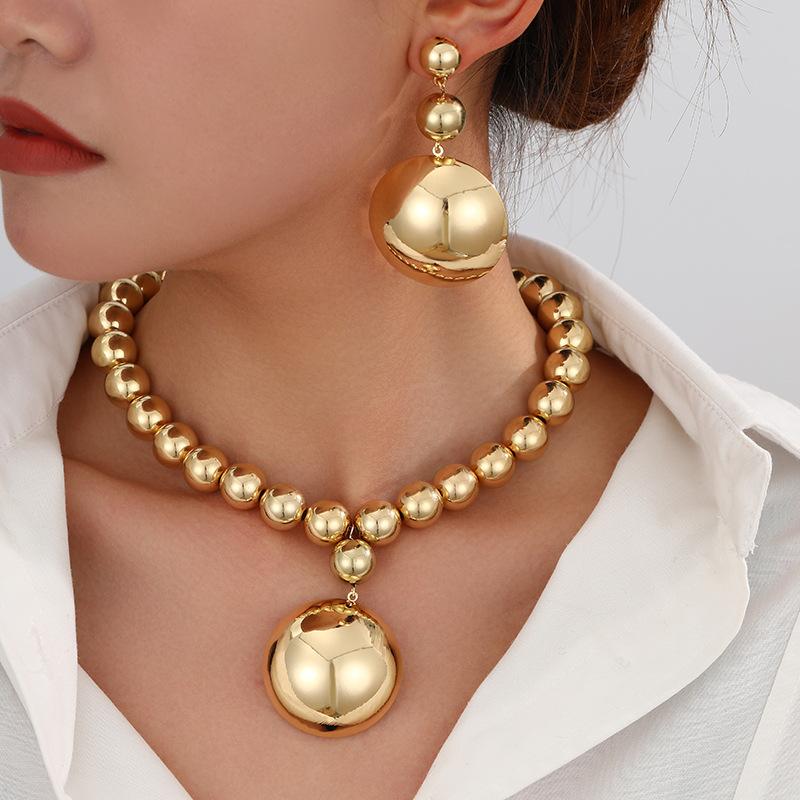 Accessories Big Bead Punk Collar Collarbone Chain Hot Selling Geometric Beads Beaded Necklace Women