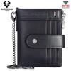 HUMERPAUL Genuine Leather Men Wallets RFID Slim Bifold Hasp Short Male Purse Coin Pouch Multi-functional Cards Wallet Chain Bag Quality