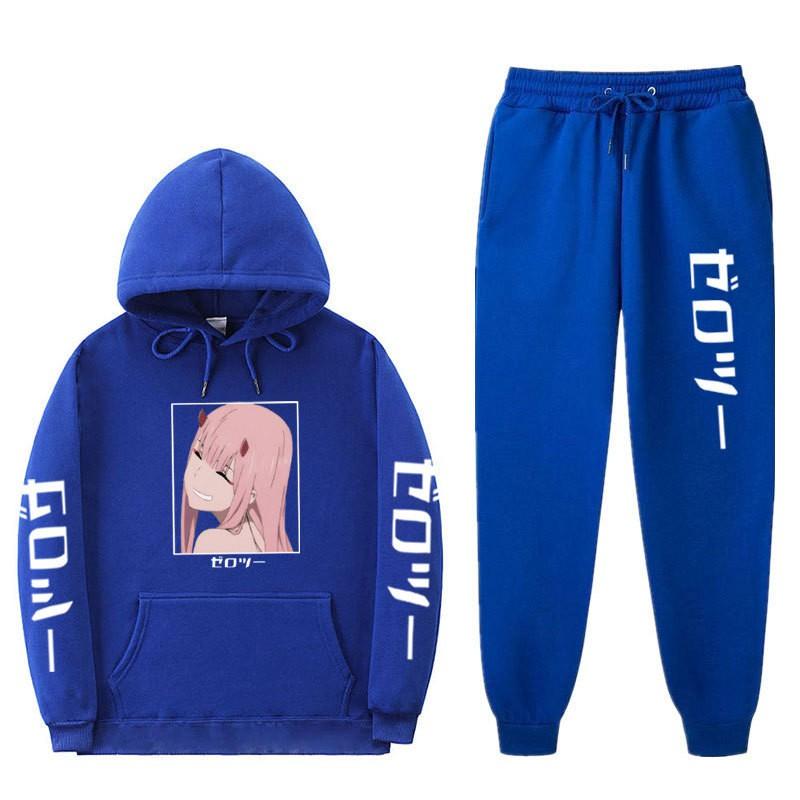 Unisex Anime-Inspired Hooded Sweatshirt Set With Fleece Lining Loose Fit Long Sleeve Top Pants Winter Casual Wear