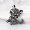 Women Girls Xmas Birthday Gift Refined Brooches Cute Cat Pattern Dazzling Rhinestone Breastpin
