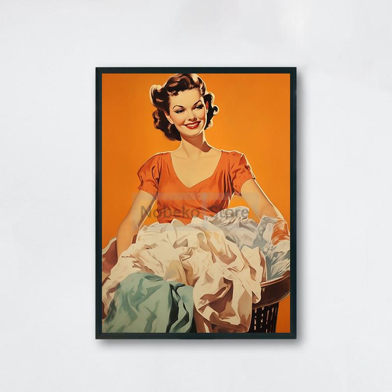 

Винтажный забавный постер ко Дню стирки Ретро-домохозяйка Забавные принты Картина на холсте Настенные художественные картины Украшения для дома и ванной комнаты 21x30cm No Framed