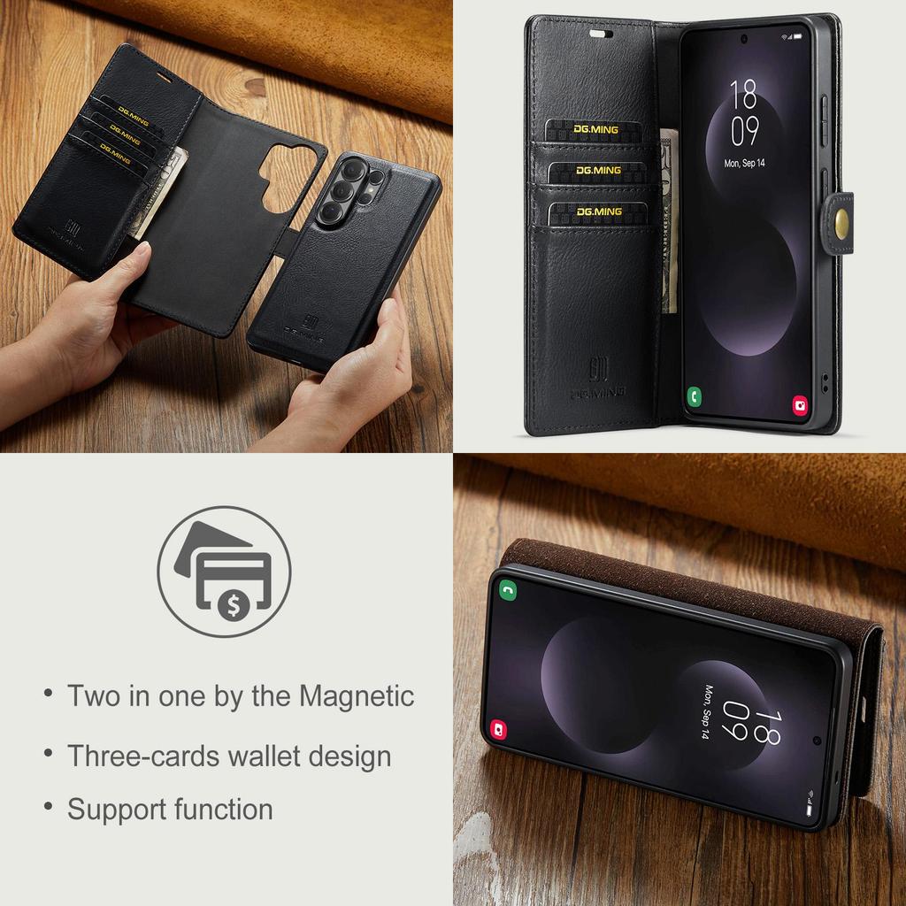 2-in-1 Removable Magnetic Flip PU Leather Case Card Wallet Holder Phone Back Cover For Samsung Galaxy S26 Ultra S25 S24 S23 S22 Plus Protector Skins