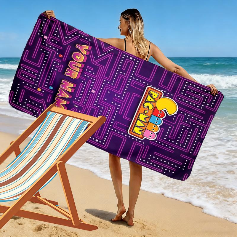 Name Custom PACMAN Print Beach Towel, Large Soft Quick Dry Towel for Beach Camping Swimming