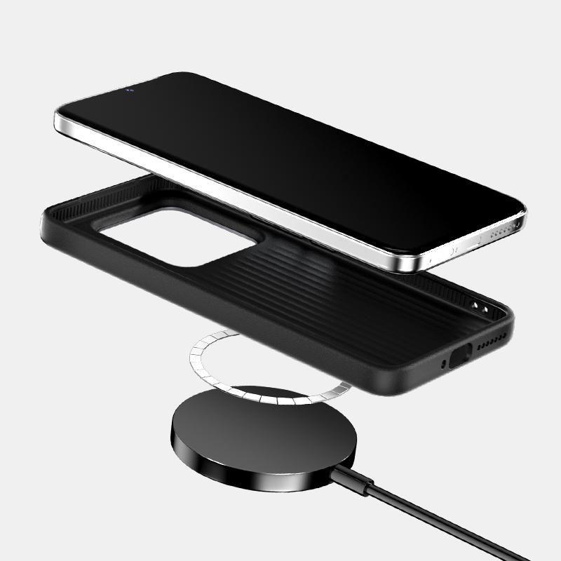 Für Xiaomi 15 Pro Karbonfaser Hülle Schlank Stoßfest Magsafe Magnetisch Kabelloses Ladegerät Hülle Legierung Linse Anti-Rutsch Griff Funda