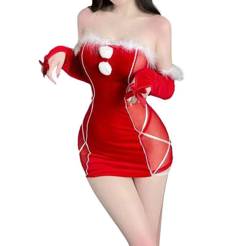Sex Underwear Sexy Pure Desire Hollowed Out Sex Fun Christmas Hip Bag Tube Top Plush Skirt Bed Flirting