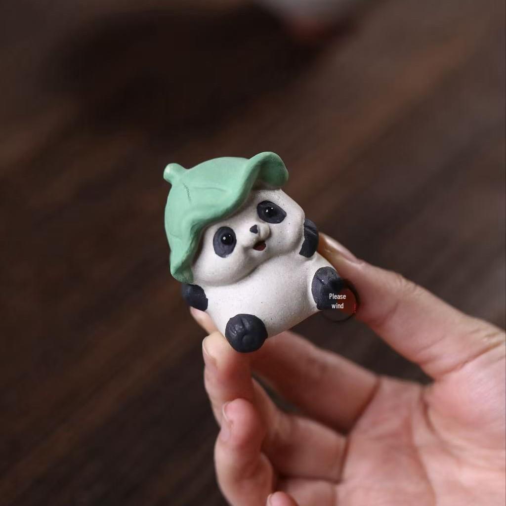 Yixing Zisha Lotus Leaf Panda Tea Pet Ornament for Tea Table Decor, Handmade and Adorable 2024 Edition