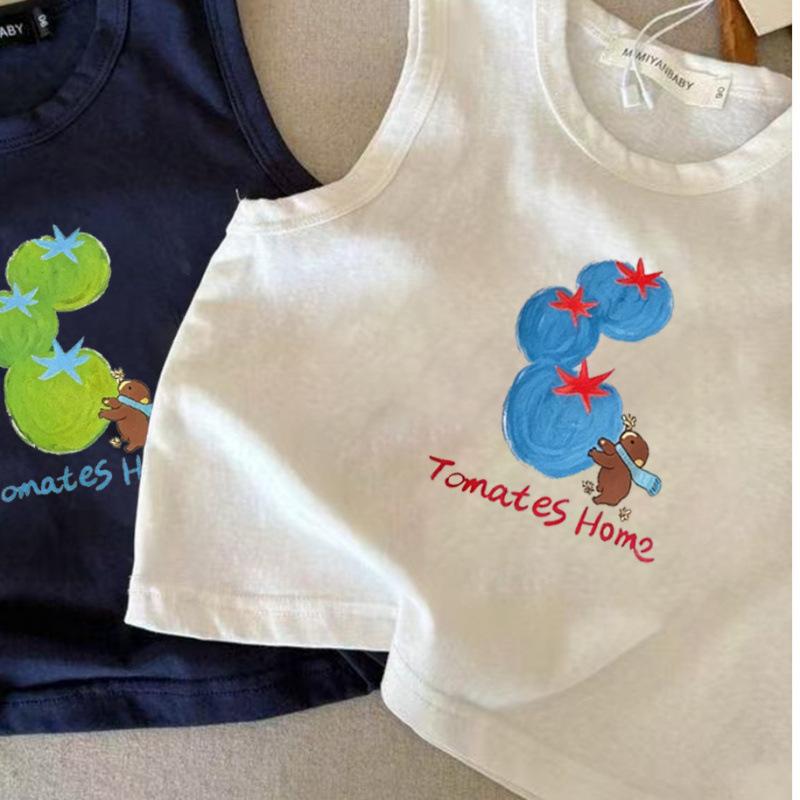 Kids Summer Cotton Sleeveless Vest Cartoon Tomato Print Round Neck Unisex Baby Top 80
