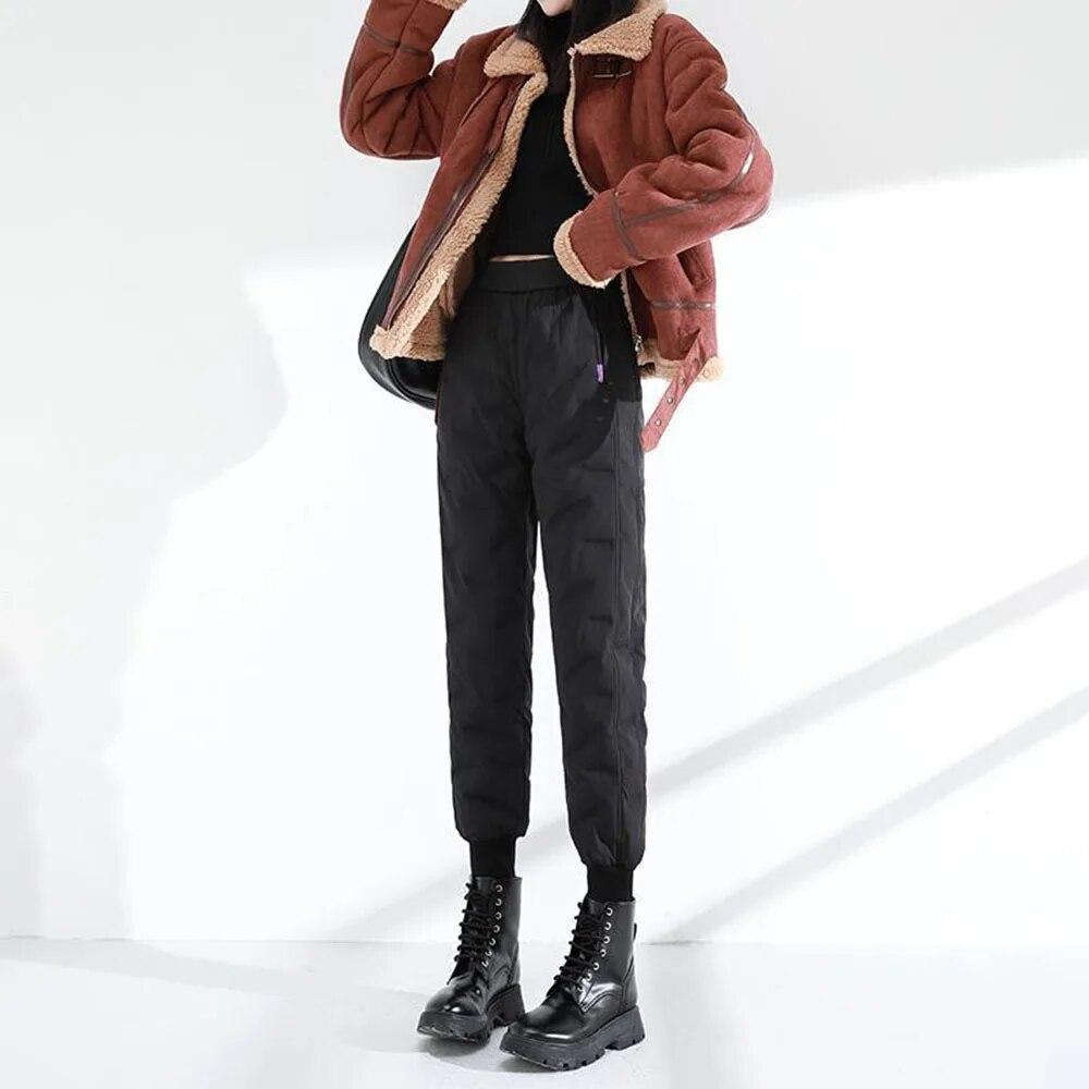 Autumn Cotton Trousers for Women's Snow Outerwear Winter High Waist Thick Casual Feet Harem Pants Warm Casual Pants