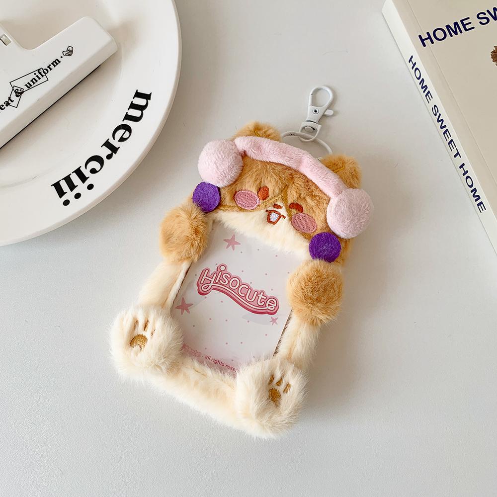 2pcs/set Ins Style Kawaii Plush Po Card Holder Cute Cartoon Animals Card Holder with Headphones Winter Kawaii Jewelry