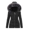 Cappotto in cotone con cerniera aderente con collo in pelliccia da donna, nuovo di zecca, invernale
