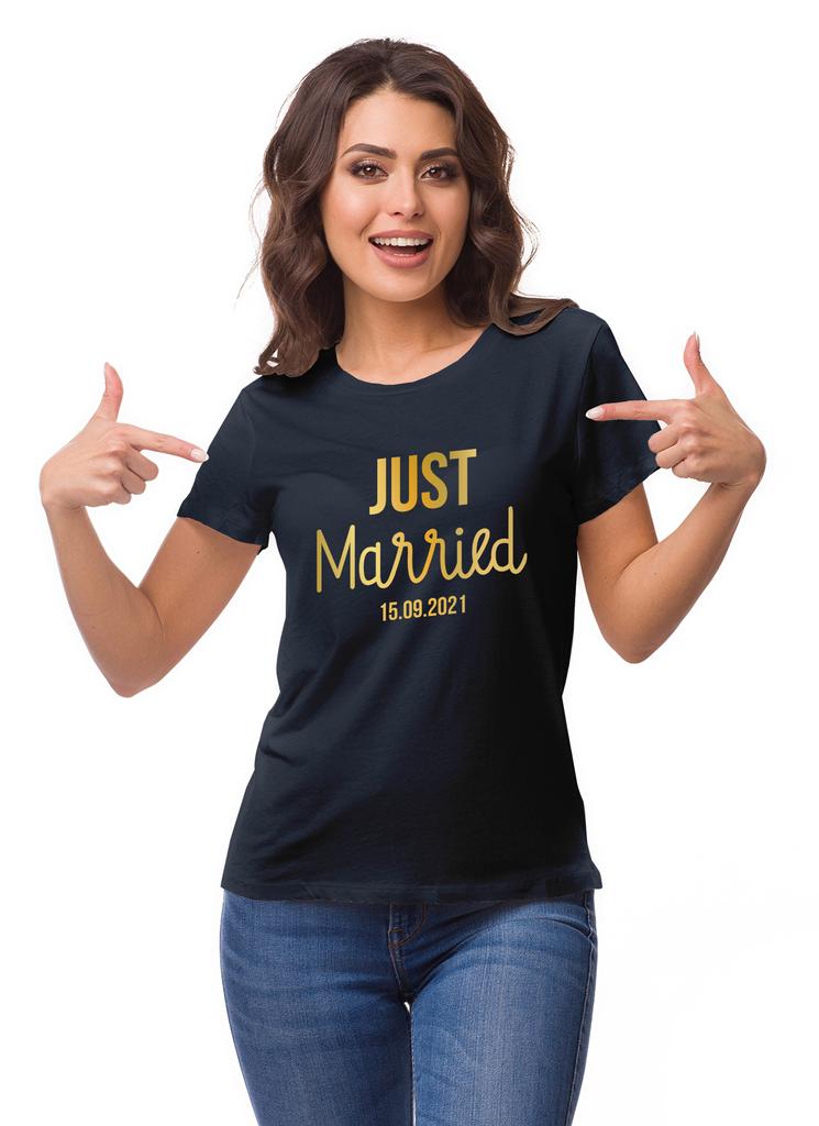 Inkdotpot Personalized Womens Tshirt Top Just Married Wedding  Announcement