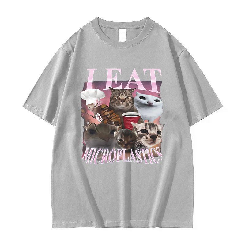I Eat Microplastics Funny Cat Meme T Shirt Unisex Women Aesthetic Clothing Short Sleeve Tshirts Retro High Quality Cotton Tshirt