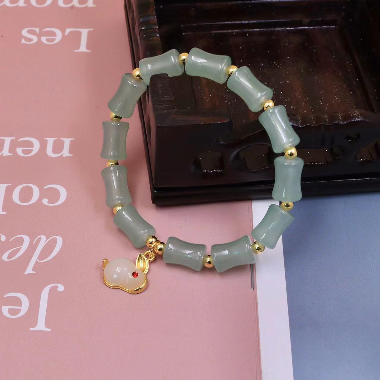 

Женский бамбуковый глазурованный браслет с бусинами и цветочными сегментами