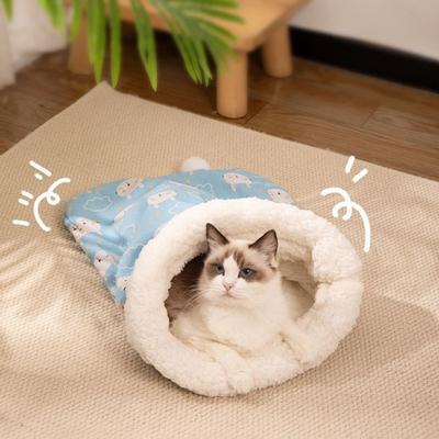 Cute Cat Sleeping Bag Pocket Type Cartoon Cat Nest Comfortable Thickened Kitten Quilt Bed for Cats Dogs